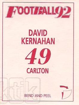 1992 Select AFL Stickers #49 David Kernahan Back